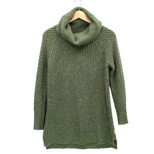 Green Long Line Long Sleeve Cowl Turtleneck Chunky Knit Sweater Size XS